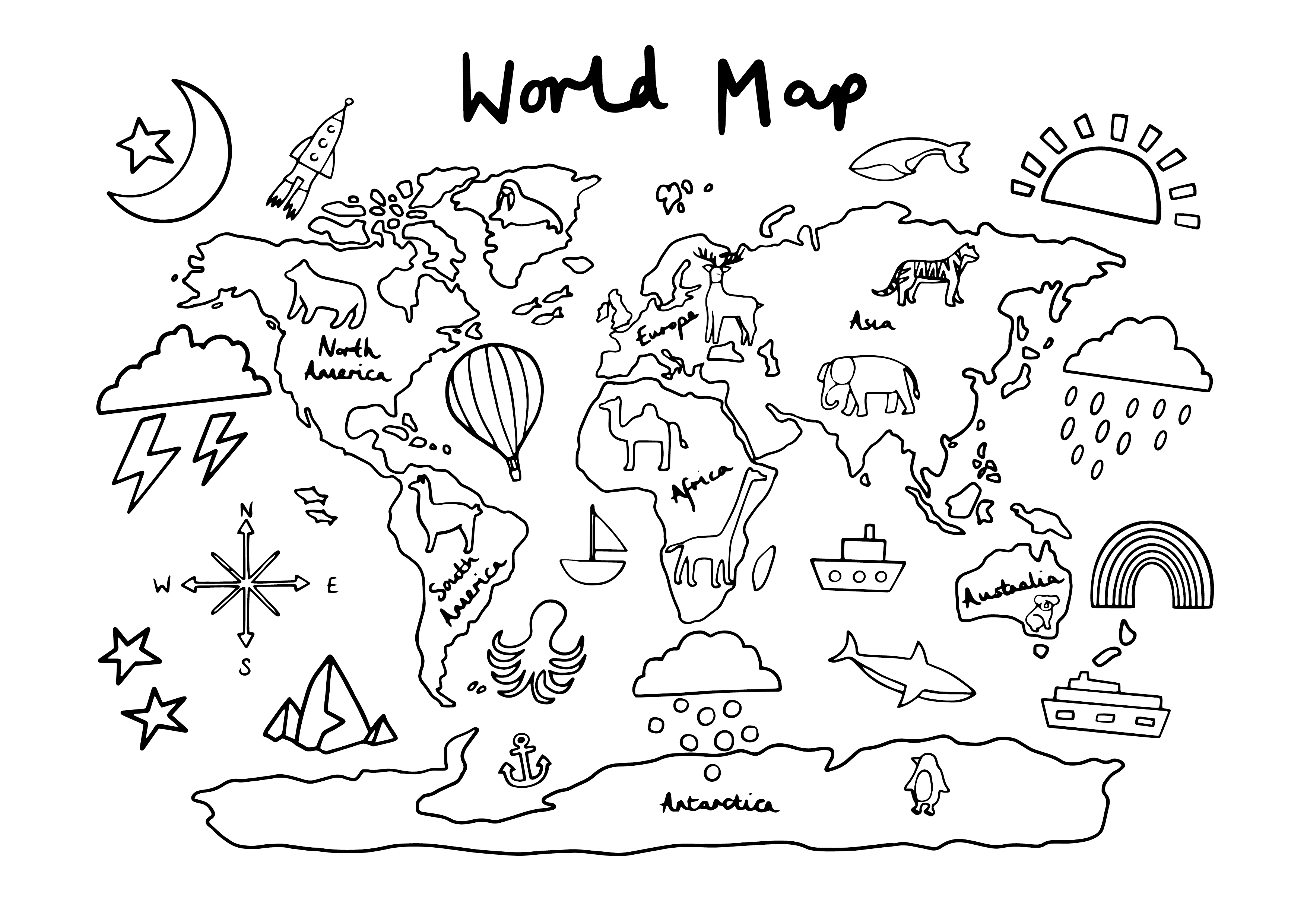 World map louring printable â kid of the village