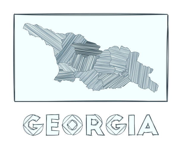 Sketch map of georgia grayscale hand drawn map of the country filled regions with hachure stripes vector illustration stock illustration