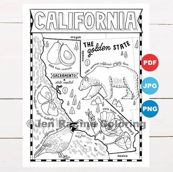 California coloring page united states state map wildlife state symbols flowers coloring pages