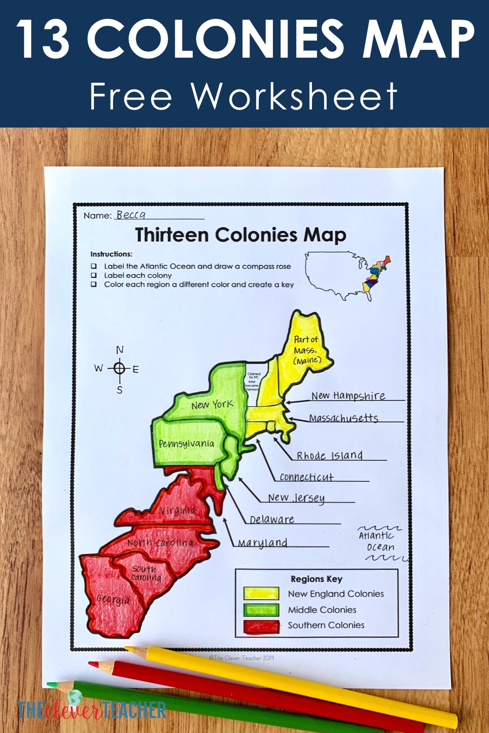 Colonies free map worksheet and lesson for students