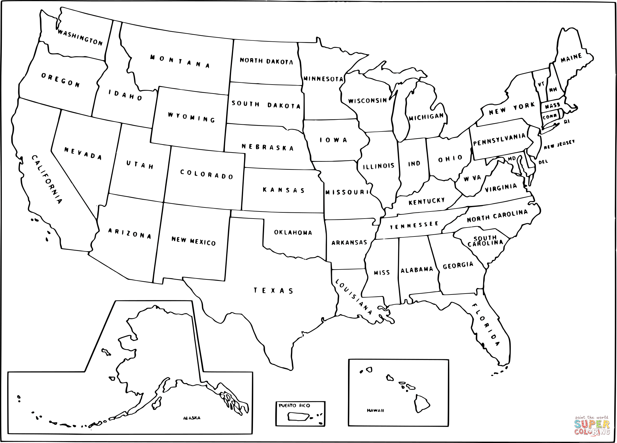 Simple usa map coloring page free printable coloring pages