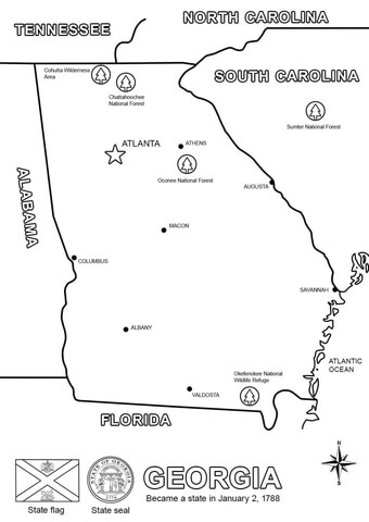 Georgia map coloring page free printable coloring pages