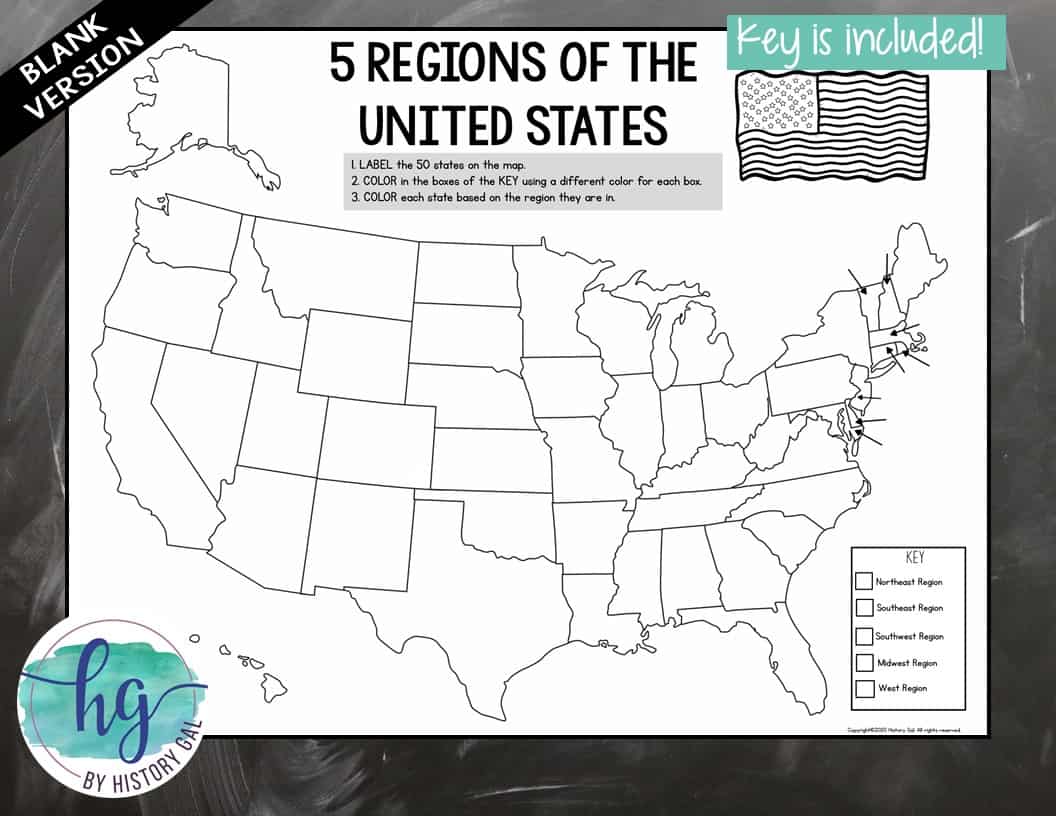 Regions of the united states map activity print and digital