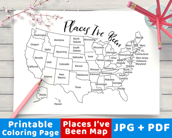 Places ive been map coloring page printable the digital download shop