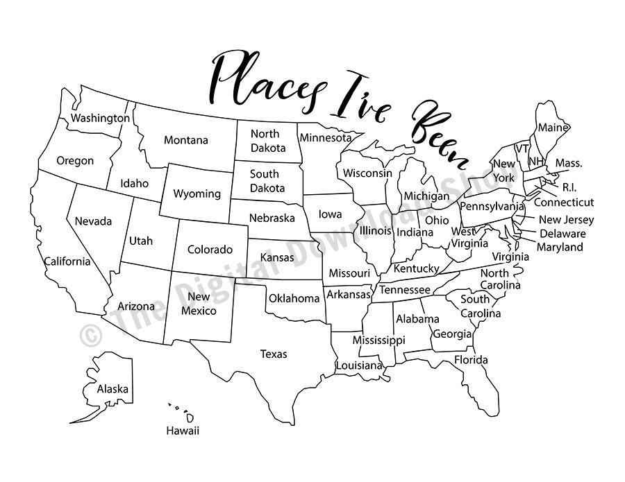 Places ive been map coloring page printable the digital download shop