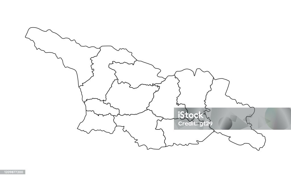 Georgia map black and white detailed outline with regions of the country stock illustration