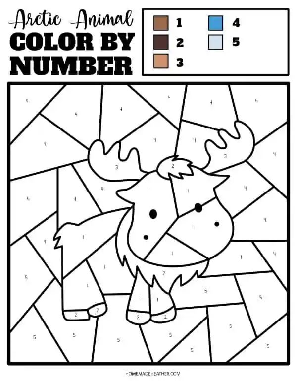 Arctic animal color by number printables printable christmas coloring pages printable numbers arctic animals