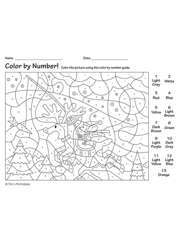 Christmas color by number â the mouse and the reindeer â tims printables