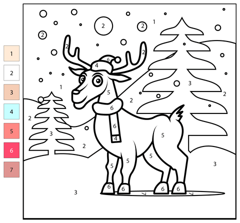 Christmas reindeer color by number coloring page free printable coloring pages