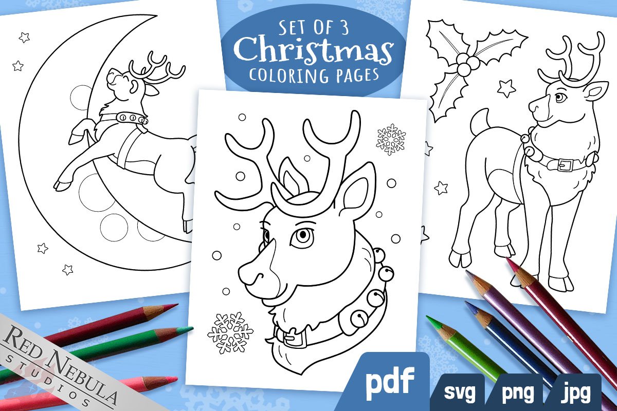 Reindeer coloring pages printable kids christmas activities