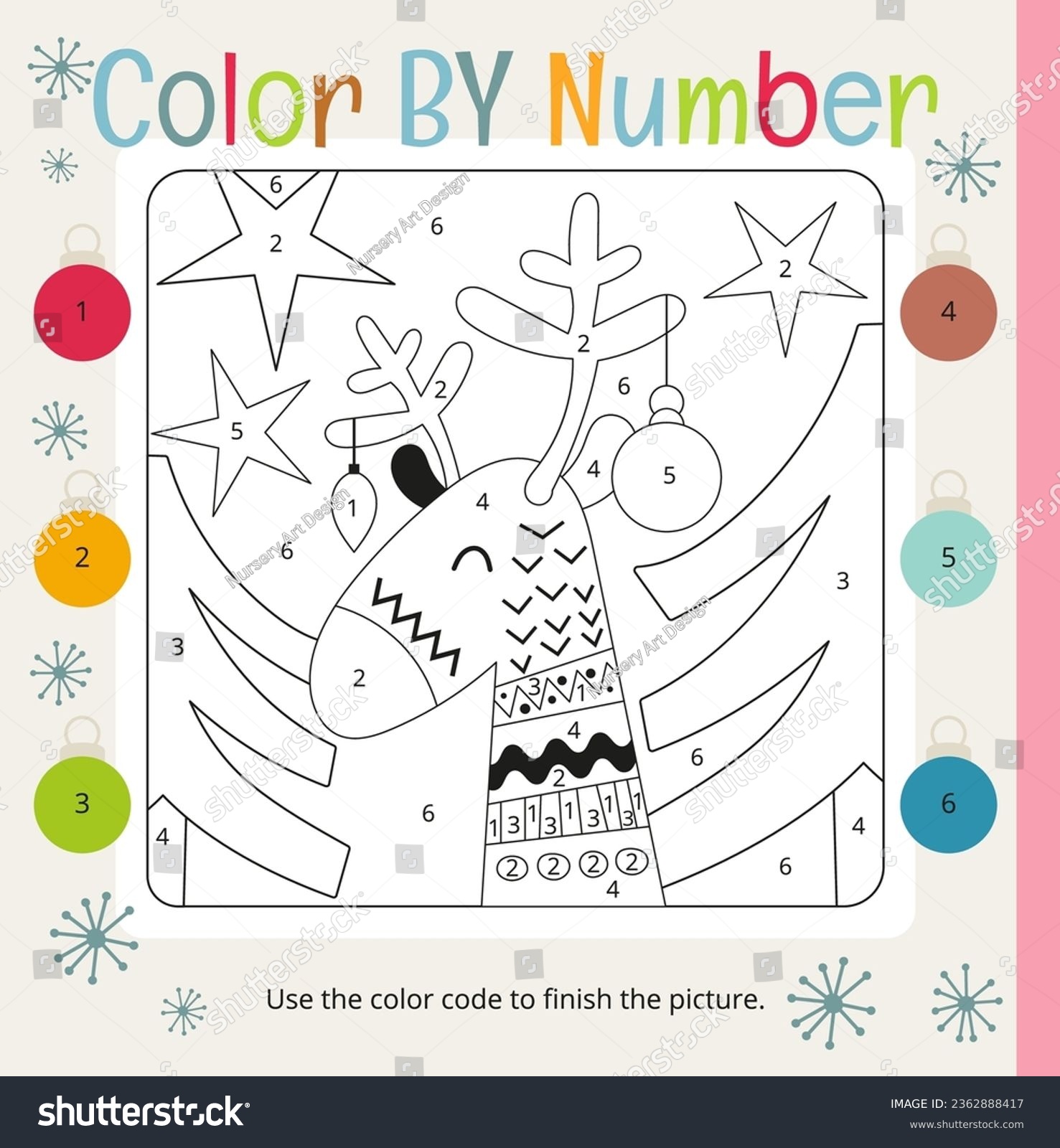 Christmas activities kids color by numbers stock vector royalty free
