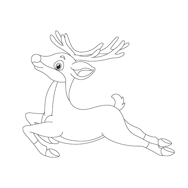 Premium vector cute deer coloring page for kids animal outline reindeer coloring book cartoon vector illustration