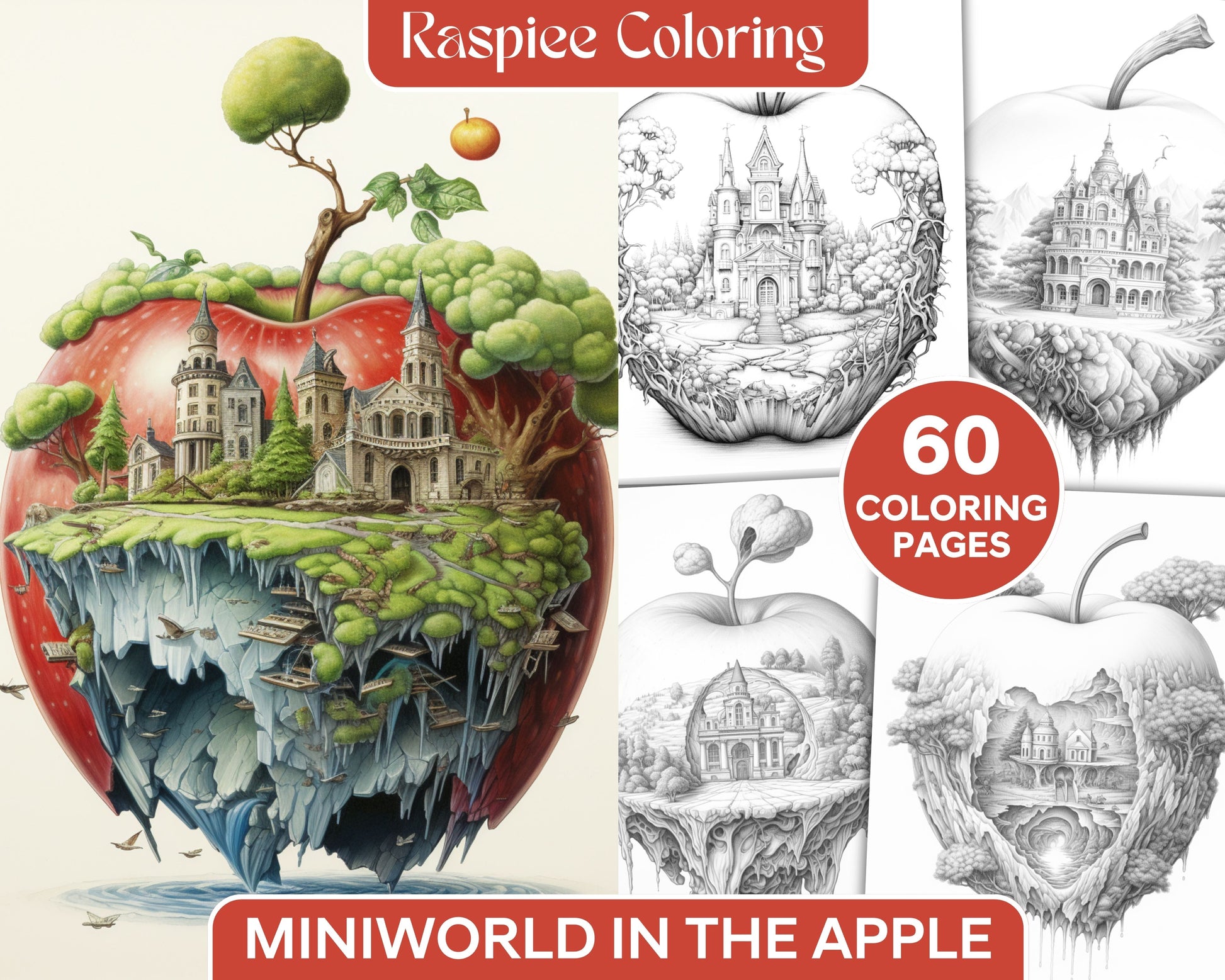 Miniworld in the apple grayscale coloring pages printable for adult â coloring