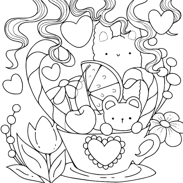 Premium vector kawaii adult coloring page doodles sketch coloring book for relaxing vector design