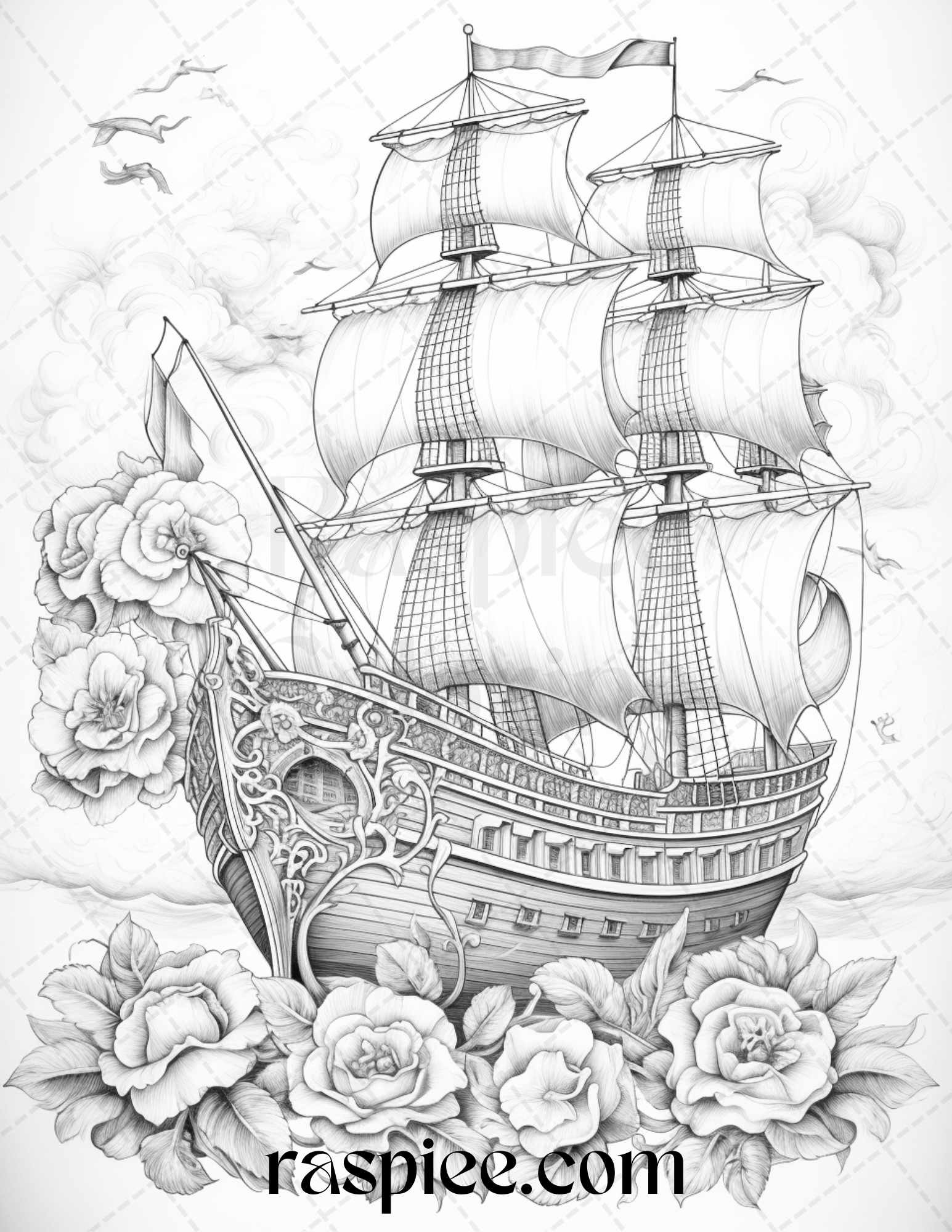 Flower ships graysale coloring pages printable for adults pdf file â coloring