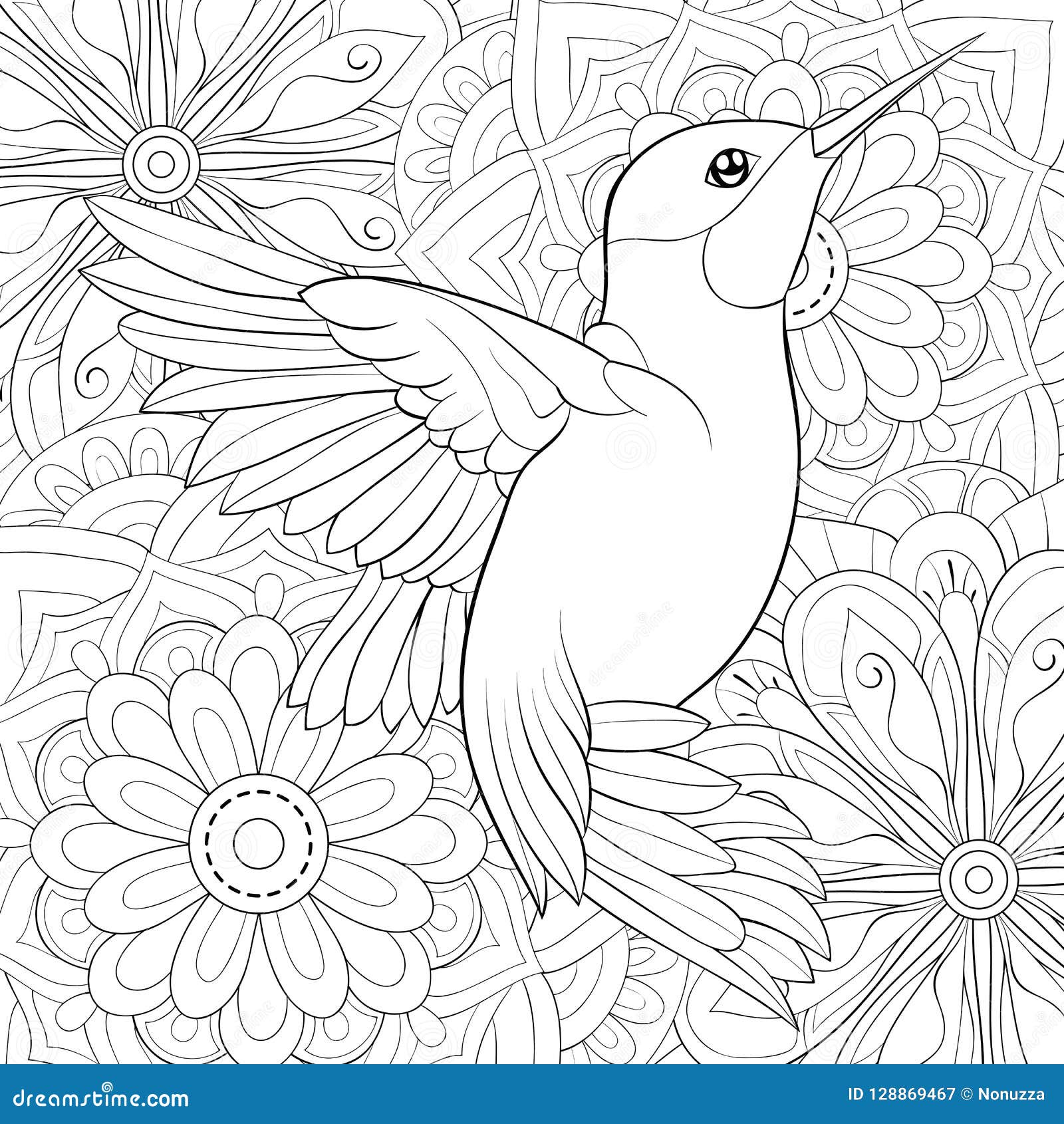 Adult coloring bookpage a cute bird for relaxingzen art style illustration stock vector