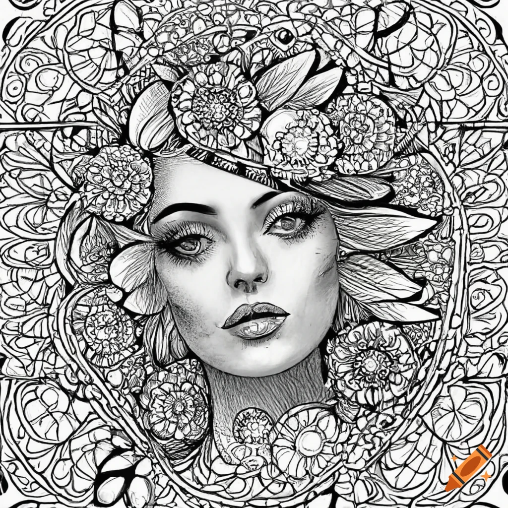 Relaxing black and white design for adult coloring on