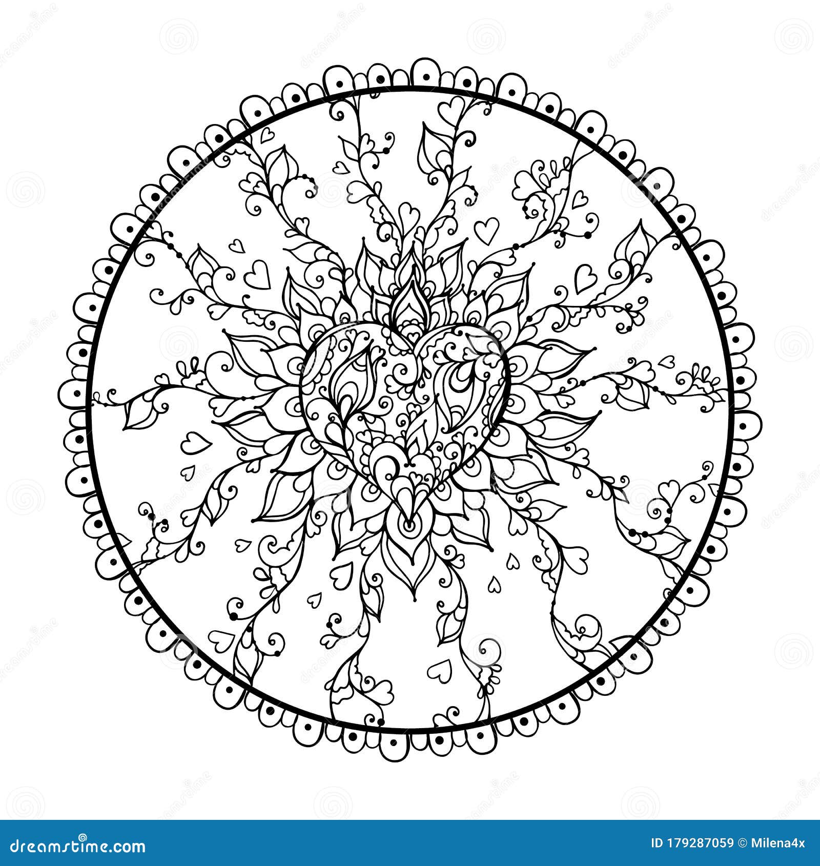 Mandala art for meditation color therapy adult coloring pages stress relief and relaxation heart for valentines day stock vector