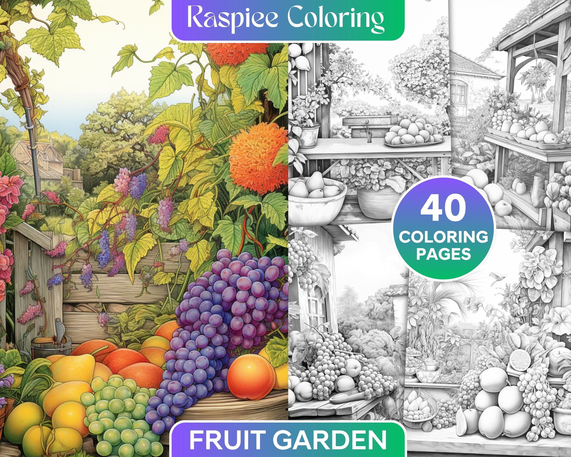 Relaxing fruit garden grayscale coloring pages printable for adults p â coloring