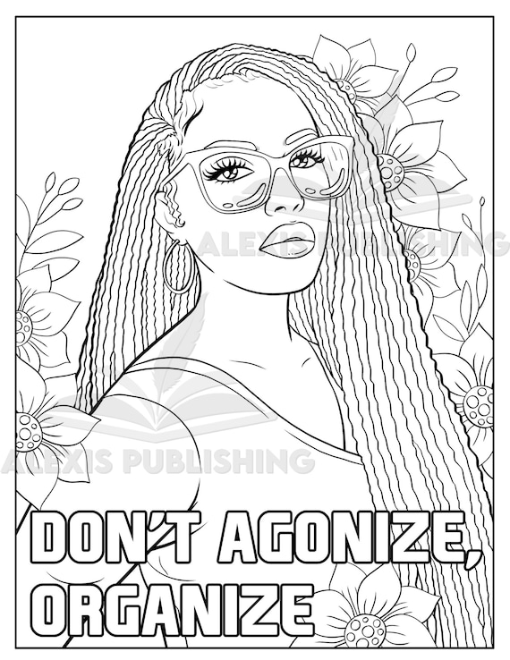 Inspirational adult coloring page beautiful black woman portrait motivational quotes for stress relief relaxation printable jpg file