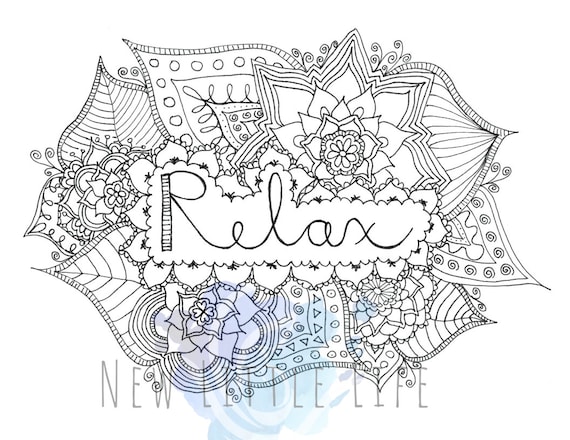 Relax coloring page digital download birth art adult coloring birth affirmations mandala coloring page custom birth affirmation