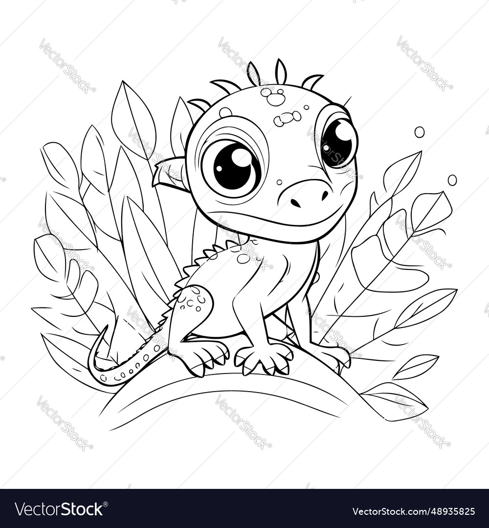 Coloring page for children cute cartoon iguana vector image