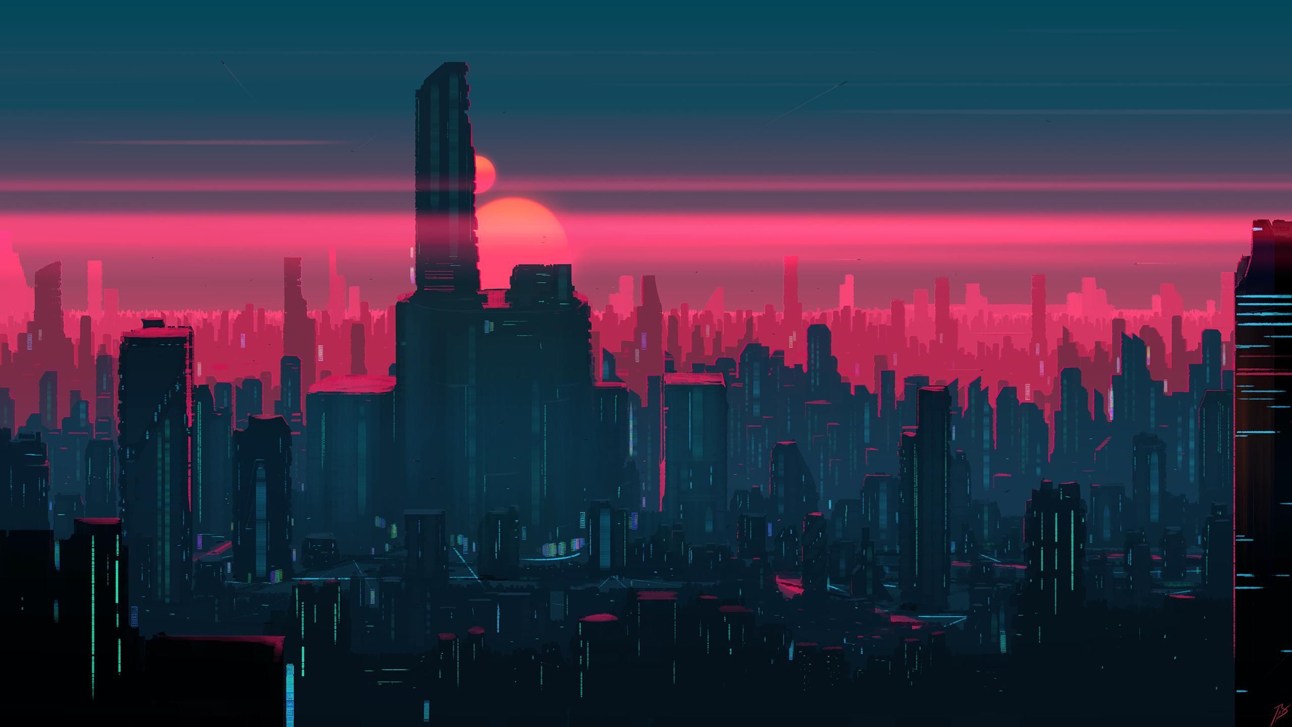 Sunset over a city aesthetic ps wallpapers