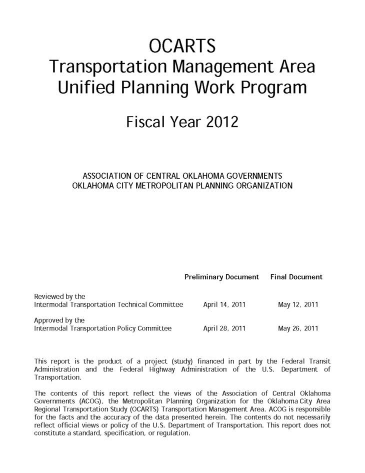 Ocarts transportation management area unified planning work program
