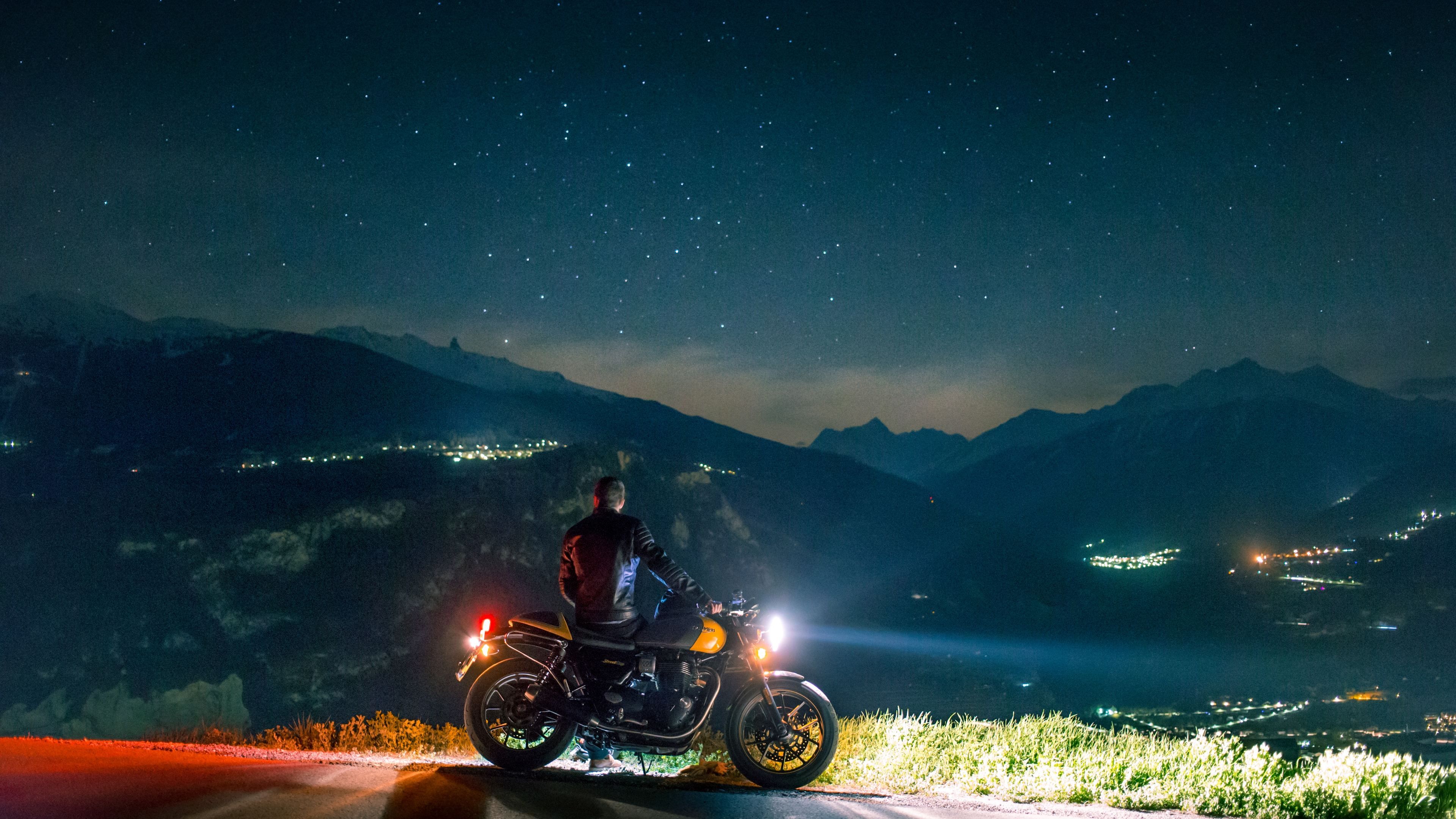Biker rider chilling on mountain side k photography wallpapers hd