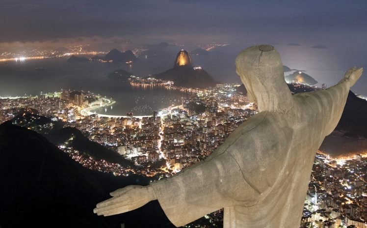 Christ the redeemer rio de janeiro cityscape night statue brazil brazilian hd wallpapers desktop and mobile images photos
