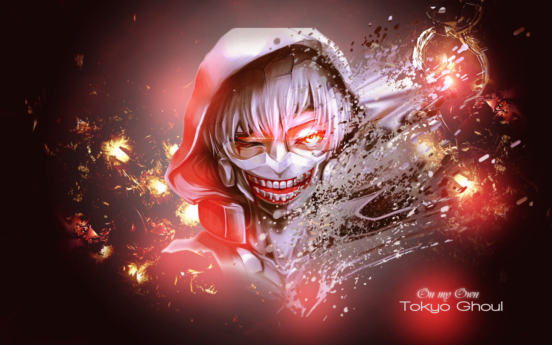 Anime mask ken kaneki red eyes hood tokyo ghoul teeth