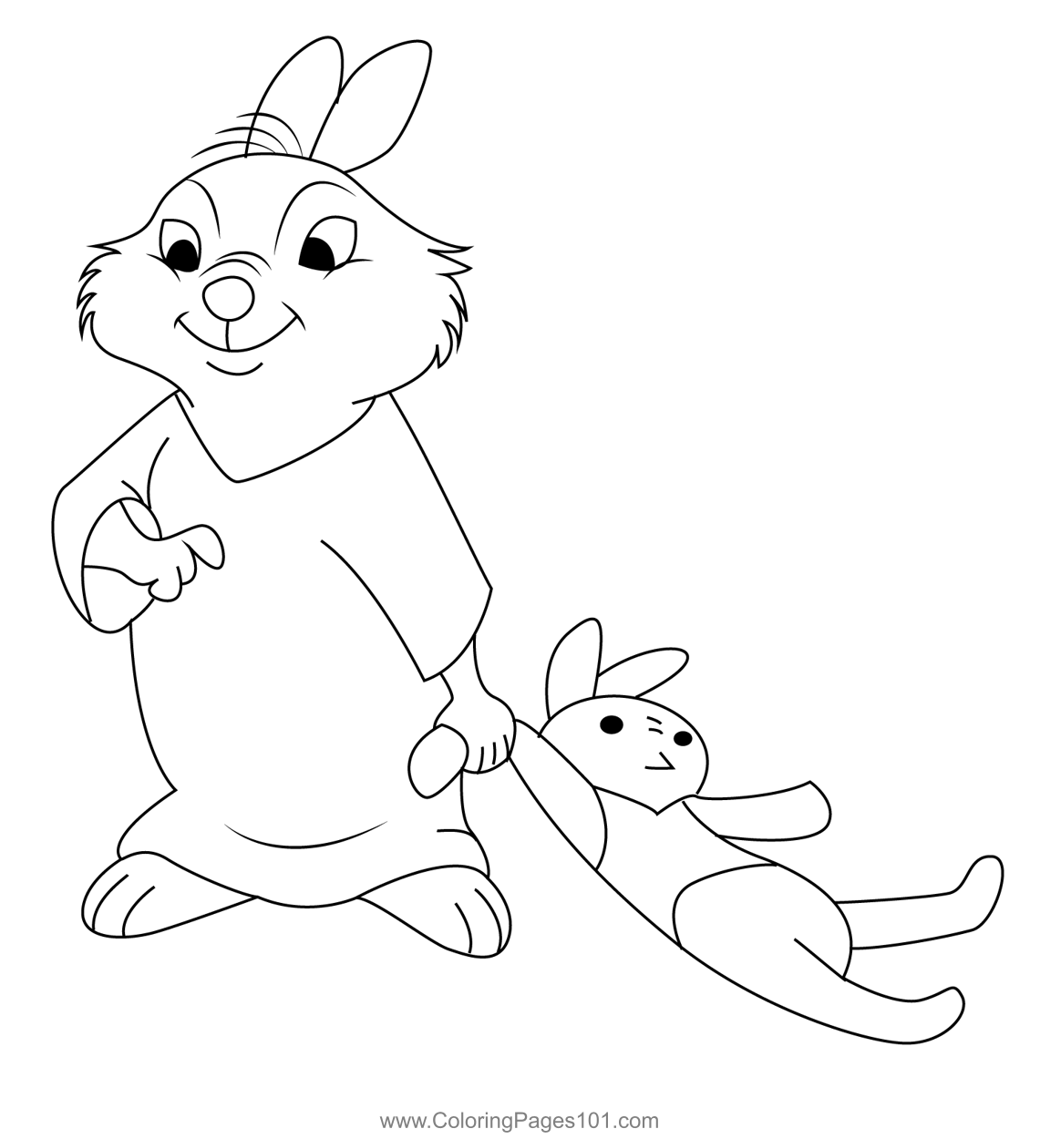 The robin hood bunny coloring page for kids