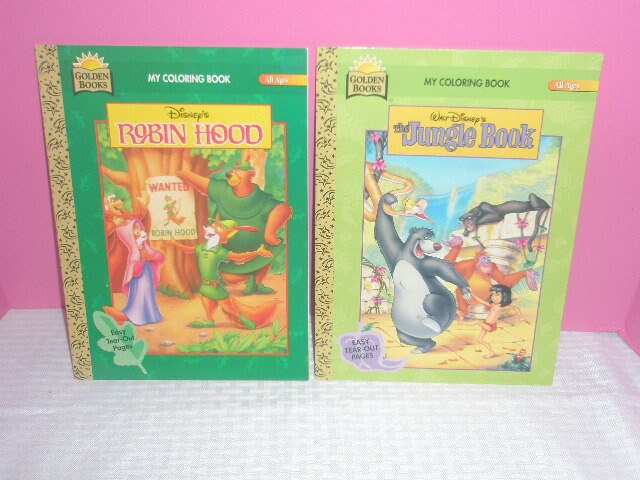 Vintage disneys robin hood the jungle book coloring books by golden books
