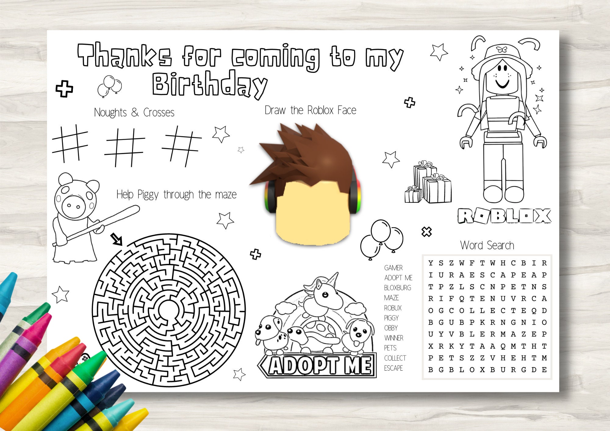 Personalised roblox activity sheet coloring sheet roblox party roblox birthday activity