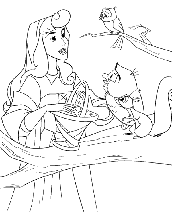 Fairy tale princess animals coloring page for girls
