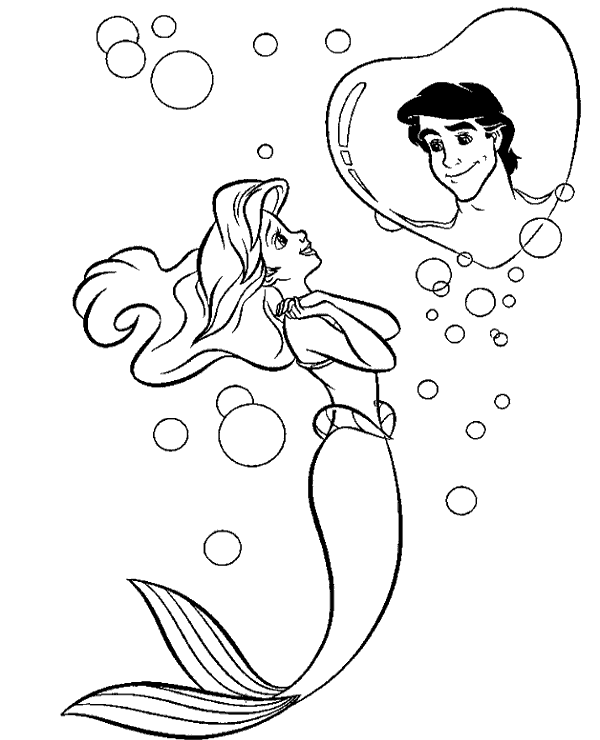 Mermaid in love coloring sheet