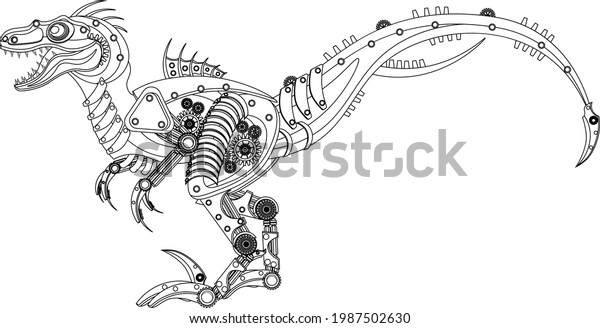 Steampunk raptor dinosaur robot coloring book stock vector royalty free