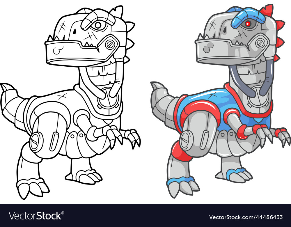 Robot dinosaur tyrannosaurus coloring book funny vector image