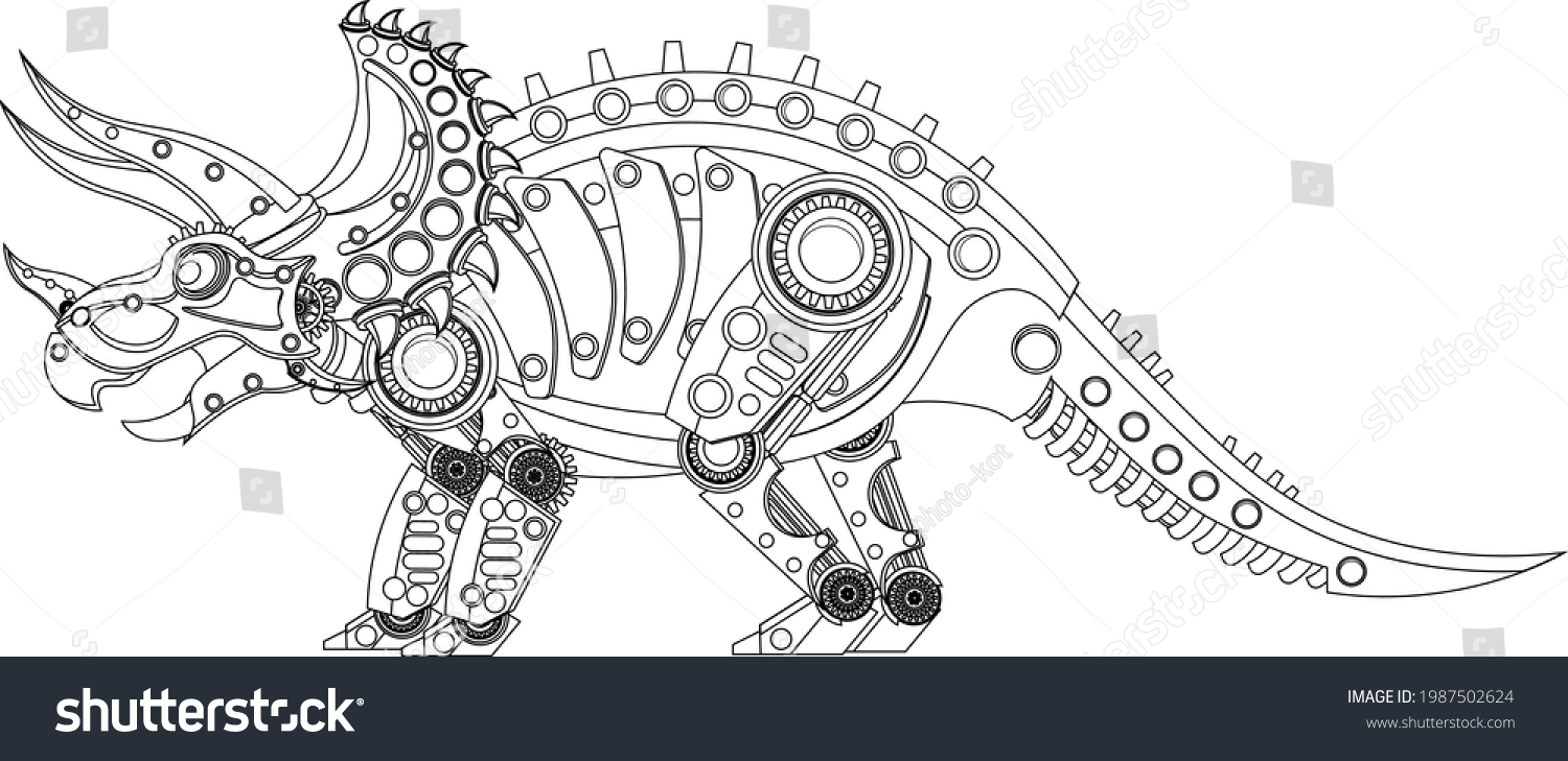 Steampunk triceratops dinosaur robot coloring book stock vector royalty free