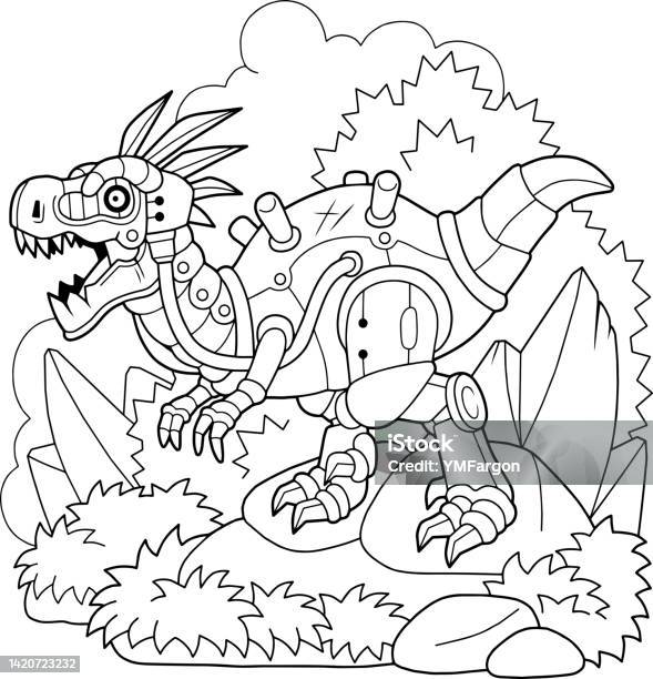 Cartoon dinosaur robot coloring book for children outline illustration stock illustration