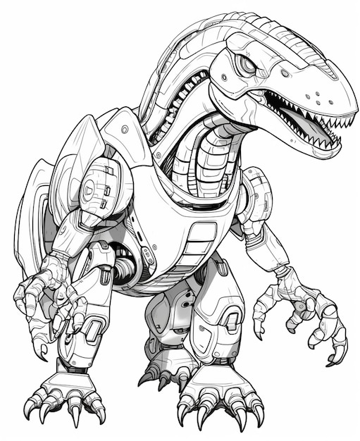 Premium ai image a drawing of a robot dinosaur with a helmet on generative ai