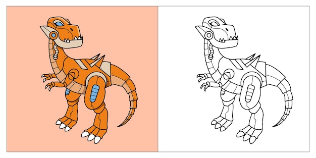 Premium vector robot mecha trex or tyrannosaurus rex dinosaurs coloring book for kids d cartoon style