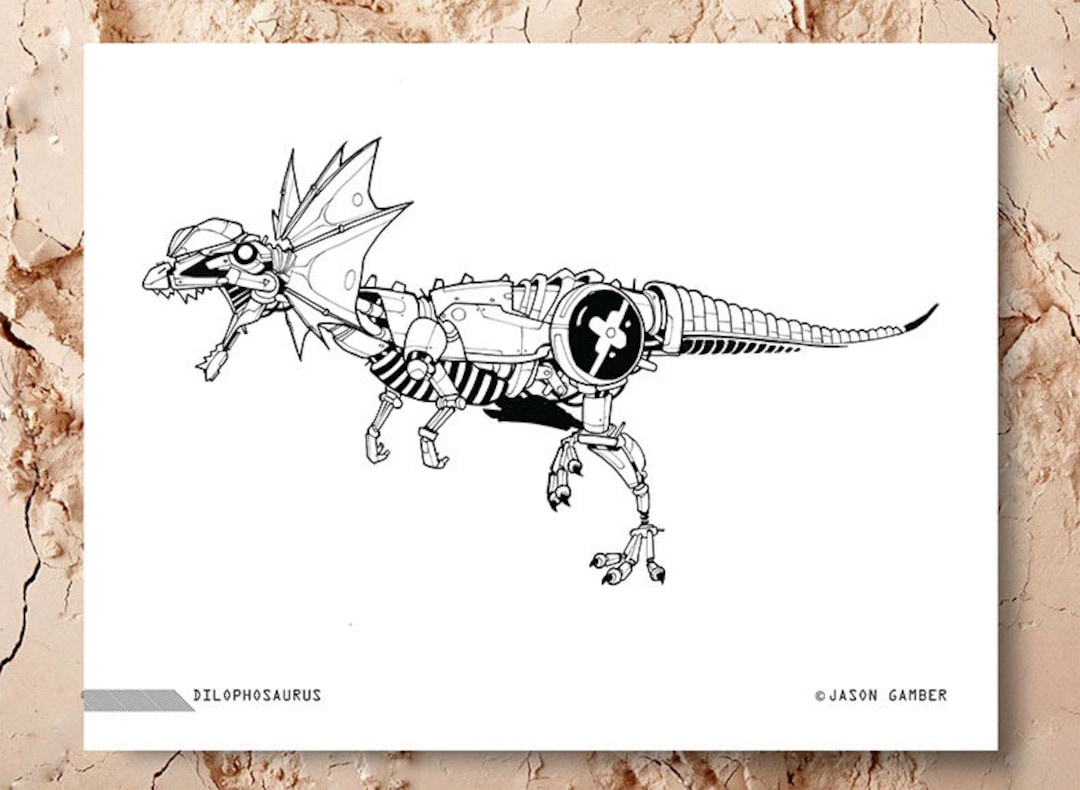 Robot dinosaur coloring page dilophosaurus robosaur dinosaur child coloring coloring page instant download