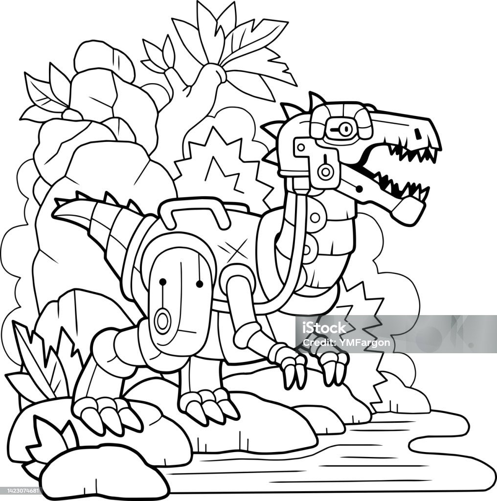 Robot dinosaur baryonyx coloring book for children outline illustration stock illustration