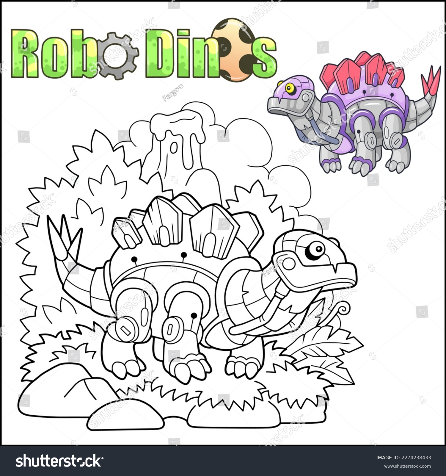 Cartoon robot dinosaur coloring book stock vector royalty free