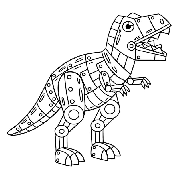 Premium vector a cute and funny coloring page of a robot t rex provides hours of coloring fun for children to color this page is very easy suitable for little kids