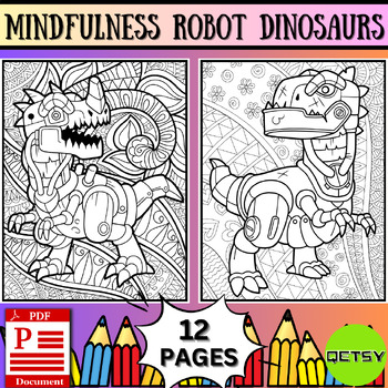 Steampunk dinosaurs mindfulness robot dinosaurs coloring pages by qetsy