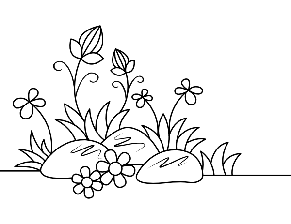 Printable flowers and rocks coloring page
