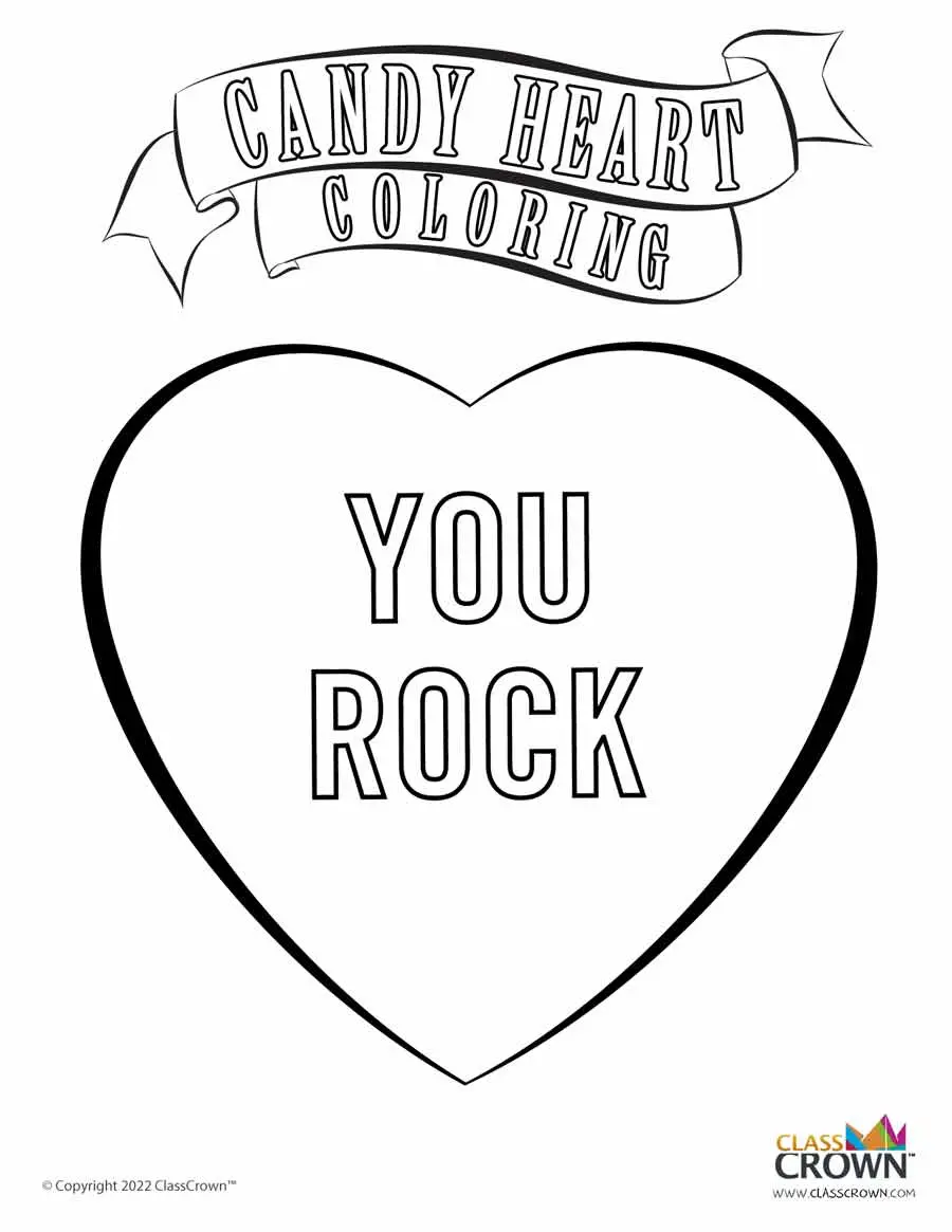 Candy heart coloring page you rock