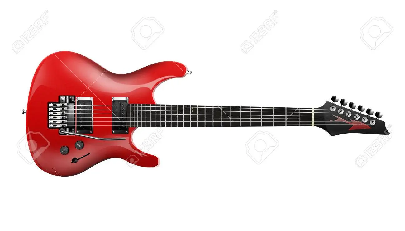 Red electro guitar rock music on a white background stock photo picture and royalty free image image